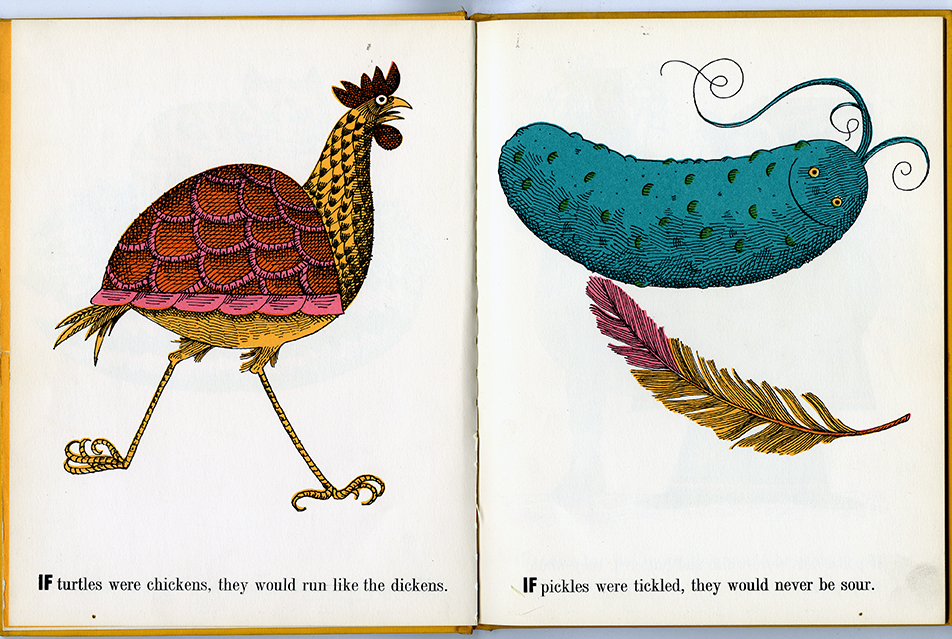 drawings of a chicken and a pickle